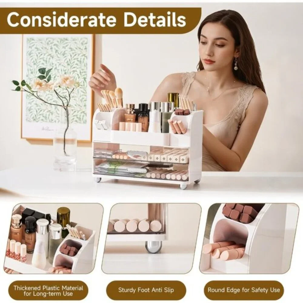New Makeup Organizer with 2 Drawers, Vanity Storage for Skincare, Brushes & More